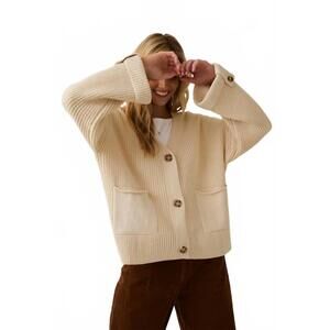 NEW SUNDAY EDITION ultra cozy oversized-button up sweater in beige